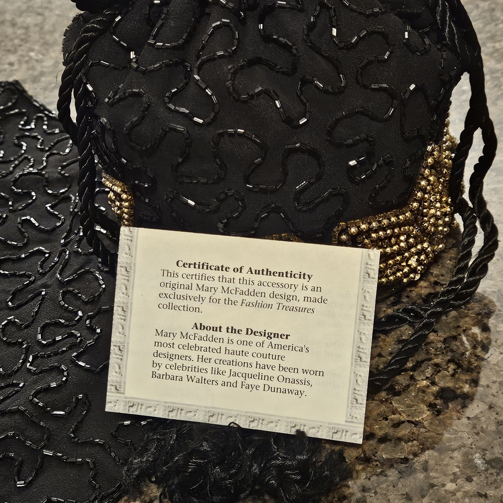 Vintage Mary McFadden Black and Gold Beaded Collar And Satchel Accessory Set - Picture 5 of 8